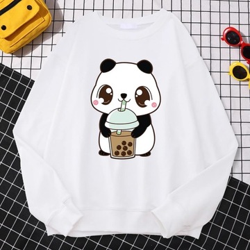 Casual Simple Women Pullovers Baby Panda Drinking