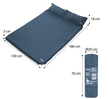 NILS Большой самонадувающийся коврик, двойной спальный коврик с подушкой, 186x130x3 см
