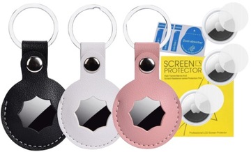 3x ETUI SKÓRZANE CASE NA LOKALIZATOR APPLE AIRTAG BRELOK + 3x FOLIA