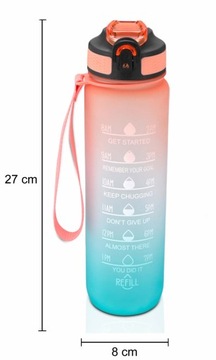 Бутылка для воды с мотивационным мерным стаканчиком, 1 литр.