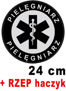 PIELĘGNIARZ naszywka z nadrukiem odblaskowym emblemat okrągły 24cm + RZEP
