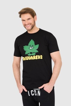 DSQUARED2 Czarny t-shirt z zielonym liściem S
