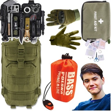 Zestaw Przetrwania Survivalowy Plecak Militarny Folia Termiczna Apteczka