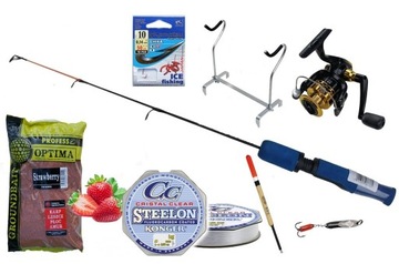 PODLODOWY ZESTAW WĘDKA NA SPŁAWIK żyłka KOŁOWROTEK + ZANĘTA - NA LÓD