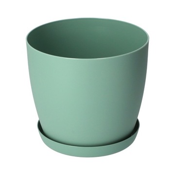 DONICZKA OSŁONKA DONICA 20cm NA KWIATY MATOWA ZIELONA PLASTIKOWA PODSTAWKA