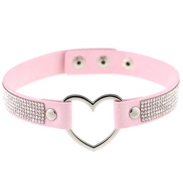 Naszyjnik Choker Jasny Różowy Zamsz Cyrkonie