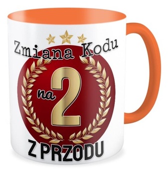 KUBEK POMARAŃCZOWY prezent na 20 URODZINY Zmiana kodu na 2 z przodu STO LAT