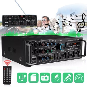 CYFROWY WZMACNIACZ MOCY DŹWIĘKU STEREO AMPLITUNER BLUETOOTH 2000W + PILOT