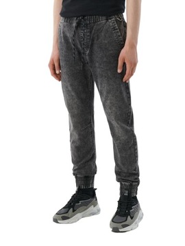 SZARE SPODNIE JEANSOWE JOGGERY WIĄZANY PAS KIESZENIE Z BAWEŁNĄ 32/34