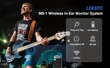 LEKATO MS-1 Беспроводная система ушного монитора 2,4G Стерео Беспроводная IEM-система