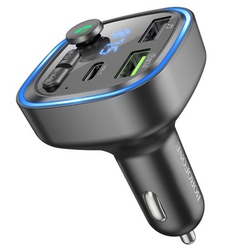 Borofone Transmiter FM BC48 Broad MP3 Bluetooth 2xUSB+Typ C QC3.0 18W czarn