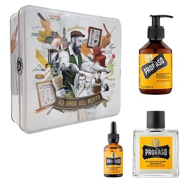 Zestaw do Brody PRORASO Wood Spice PREZENTOWY Olejek + Szampon + Balsam