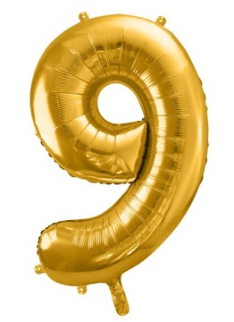 Duży Balon Foliowy Złoty Cyfra 9 na Urodziny 86cm