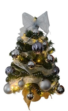 Елка маленькая 50 см с украшениями, серебро DECORATIONS, готовая, LED, нарядная, ХИТ