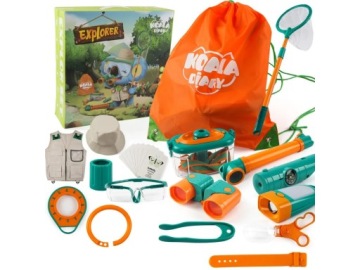 НАБОР МАЛЕНЬКОГО ПУТЕШЕСТВЕННИКА ФОНАРИК БИНОКЛЯРНОЕ УВЕЛИЧЕНИЕ САЧОК-БАБОЧКА