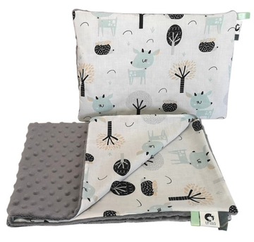 LiLo KOMPLET POŚCIELI MINKY do wózka kocyk 50x75 poduszka 25x35 bawełna 2el
