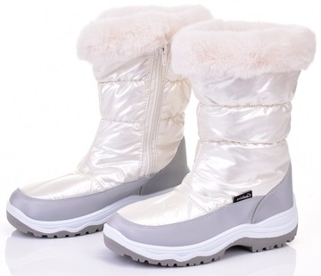 OCIEPLANE WYSOKIE ŚNIEGOWCE DAMSKIE BUTY ZIMOWE Z FUTERKIEM CIEPŁE BIAŁE