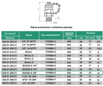 ZŁĄCZE POMIAROWE GWINT 3/8 MINIMESS ZEWNĘTRZNY