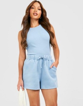 BOOHOO NIEBIESKI KOMPLET TOP TEKSTURA KRÓTKIE SPODENKI TIL NG2__S