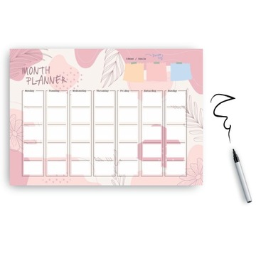 Monthly planer PINK LEAVES A3 manetic
