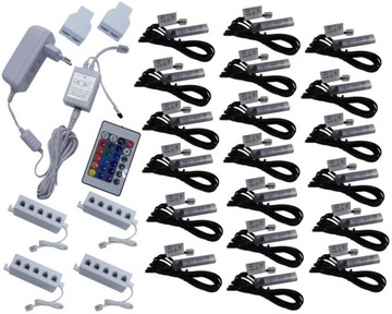 20x klipsy LED RGB do półek szyb klips KOMPLET