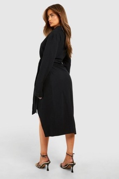 Boohoo NG2 wlv kopertowa czarna sukienka długi rękaw wiązanie XL