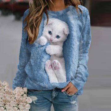 СВИТШОТ, ФУТБОЛКА ЖЕНСКАЯ, 3D КОТ, КОШКА