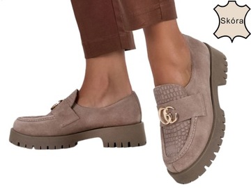 MOKASYNY DAMSKIE SKÓRZANE PL PÓŁBUTY Z OZDOBĄ r 37