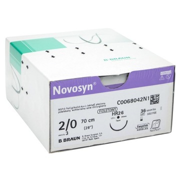 Safil Novosyn B.Braun fioletowy z igłą okrągłą (1/2 koła) USP: 3/0 HR 22 mm