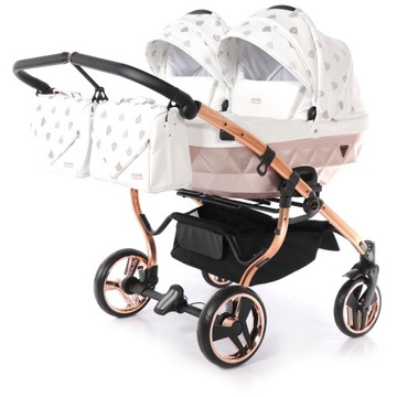 Коляска для близнецов JUNAMA GLOW DUO 3в1 БЕЛОЕ ЗОЛОТО 02