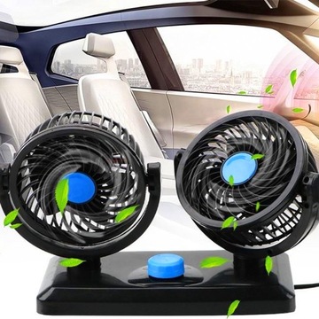 PODWÓJNY WENTYLATOR 360° WIATRAK SAMOCHODOWY REGULACJA CICHY KOKPIT 12V 24V