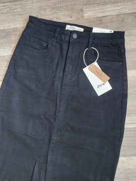 SPÓDNICA JEANS WYSZCZUPLAJĄCA CZARNA MIDI XS 34