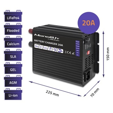 ЗАРЯДНОЕ УСТРОЙСТВО ДЛЯ AGM LiFePO4 GEL SLA АККУМУЛЯТОРОВ 12В 20А 3-ЭТАПНАЯ ЗАРЯДКА
