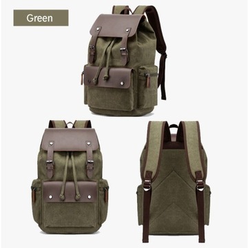 Plecak Markroyal na laptopa 15,6 vintage płótno oliwkowy z klapą magnesy