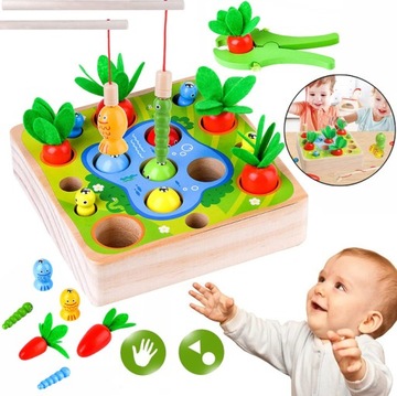ZABAWKI MONTESSORI, DREWNIANA GRA W ZBIERANIE MARCHEWEK, GRA W SORTOWANIE