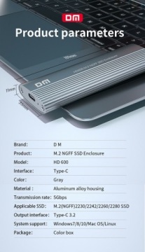 Твердотельный накопитель M.2 NGFF USB-C 3.2, 6 Гбит/с, отсек для диска