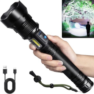 MOCNA LATARKA AKUMULATOROWA XHP160 LED SZPERACZ REFLEKTOR TAKTYCZNA ZOOM