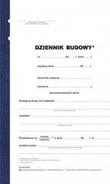 DRUK DZIENNIK BUDOWY ROZBIÓRKI MONTAŻU A4 60 kart. 30 kpl. samokopia A4