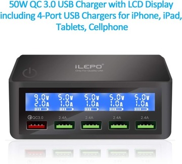 iLEPO 818 USB-зарядное устройство, 5-портовая станция QC3.0