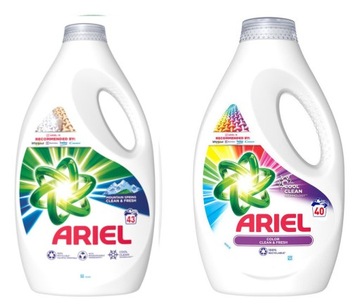 ARIEL ZESTAW 3x ŻEL DO PRANIA = BIAŁE 43P/2,15L + KOLOR 40P/2x1L