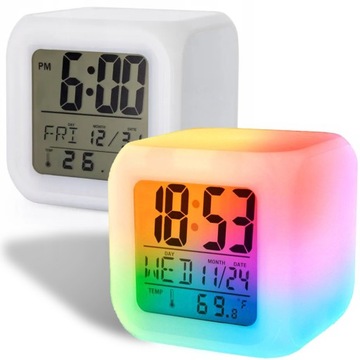 BUDZIK ZEGAREK TERMOMETR ŚWIECĄCY KAMELEON LED