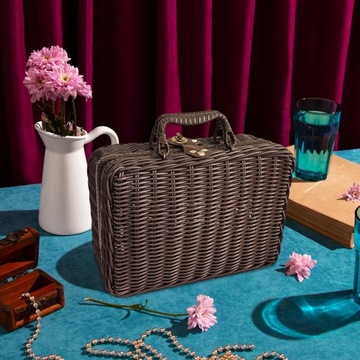 Корзина для пикника Корзина для пикника в деревенском стиле Косметичка из ротанга XL, коричневая