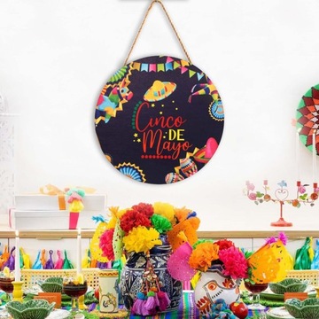 Мексиканская фиеста деревянная вывеска, висящая на входной двери Синко де Майо, стиль B