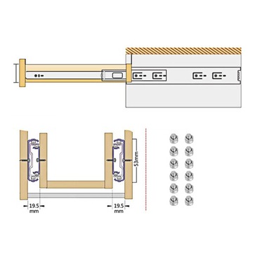 Prowadnica meblowa 813 x 76 x 19 mm