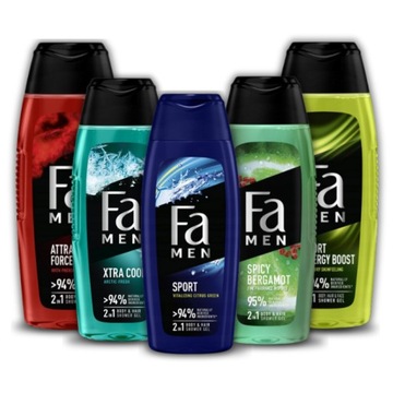 Fa Men Żel pod Prysznic Sport Formuła 2w1 dla Mężczyzn Zestaw 400ml x 5