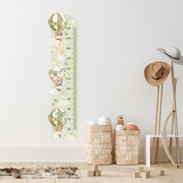 Наклейка на стену с диаграммой роста, зеленые воздушные шары с животными