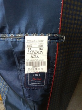 Marynarka London Hill - Regular Fit, Granatowo-Szara w drobną kratę, R. 58