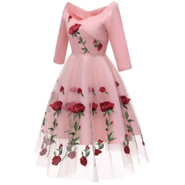 koronkowa suknia wieczorowa z haftowaną różą,S-XXL
