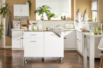 Кухонный остров Комод 120 см Modern на тележках, белый FKW117-W