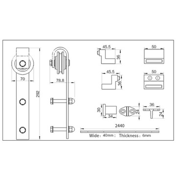 Система раздвижных дверей-чердака 2,44 м для одинарных дверей, черная